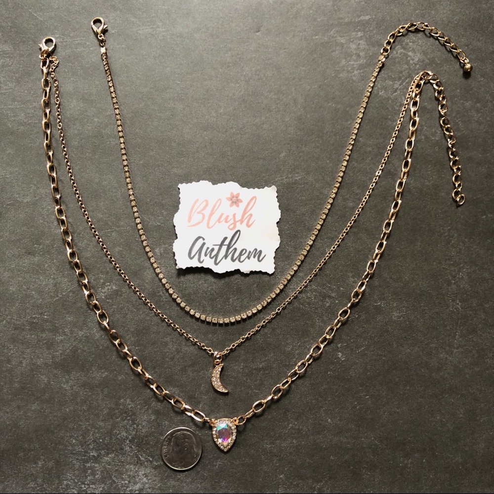 3/$25⚡️cz moon & teardrop layered choker necklace - Picture 6 of 9